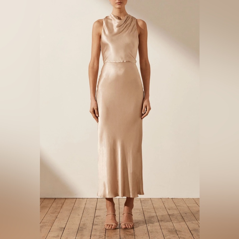Shona Joy La Lune High Neck Midi Dress – Gold, Cocktail, Evening, Elegant, Sz 4 - Picture 2 of 16